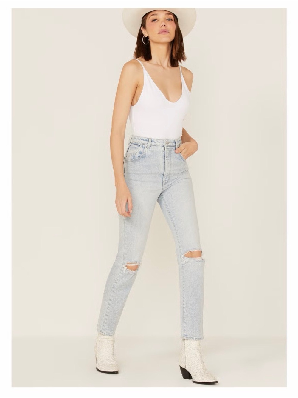 ROLLA'S WOMEN'S LIGHT WASH HIGH RISE DISTRESSED SLIM DUSTERS STRAIGHT JEANS